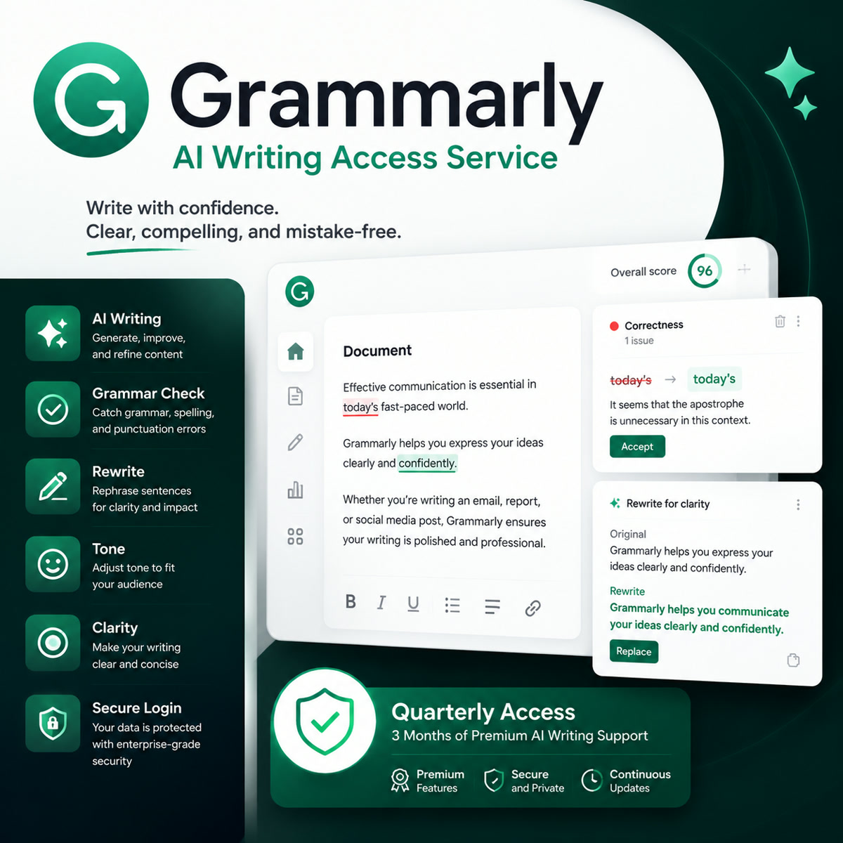 Grammarly AI Writing Access Service